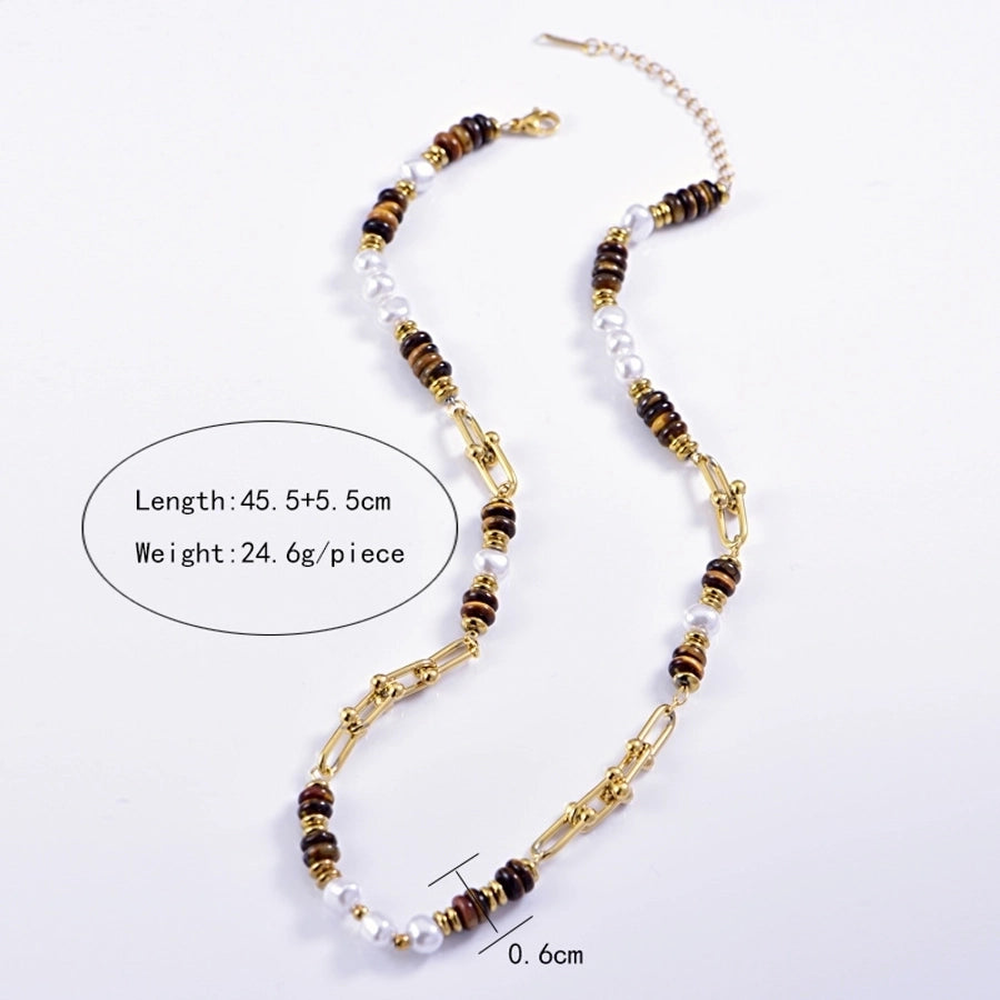 Jewelry Casual Vacation Geometric 304 Stainless Steel Tiger Eye Plating Necklace