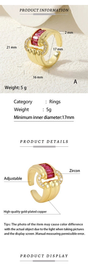Jewelry IG Style Shiny Oval Copper Zircon Inlay Open Rings