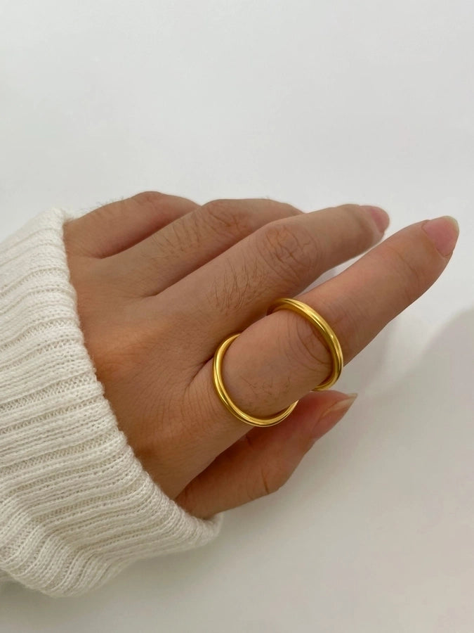 Jewelry Retro French Style IG Style Geometric 316L Stainless Steel  18K Gold Plated Irregular Open Rings