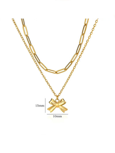 Jewelry Elegant Streetwear Bow Knot 304 Stainless Steel Plating Double Layer Necklaces