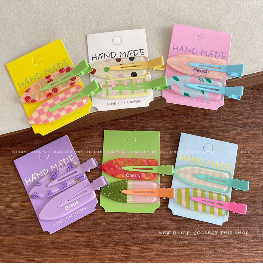 Women's IG Style Cute Stripe Fruit Solid Color Plastic Resin Hair Clip