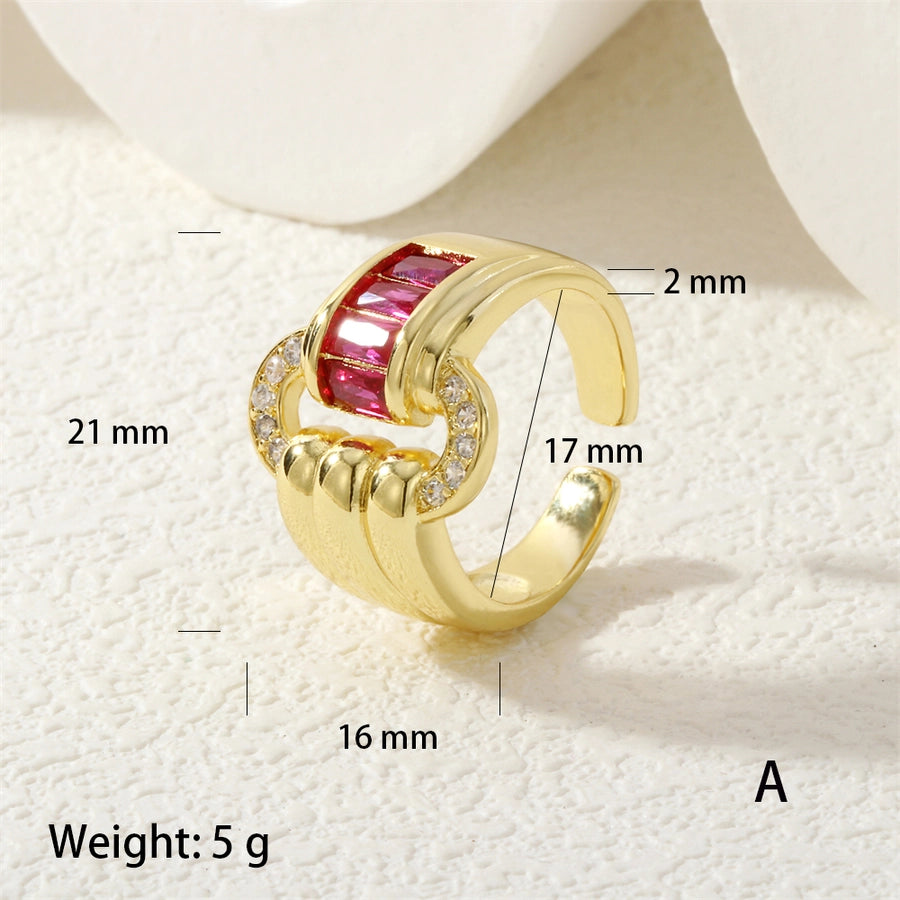 Jewelry IG Style Shiny Oval Copper Zircon Inlay Open Rings