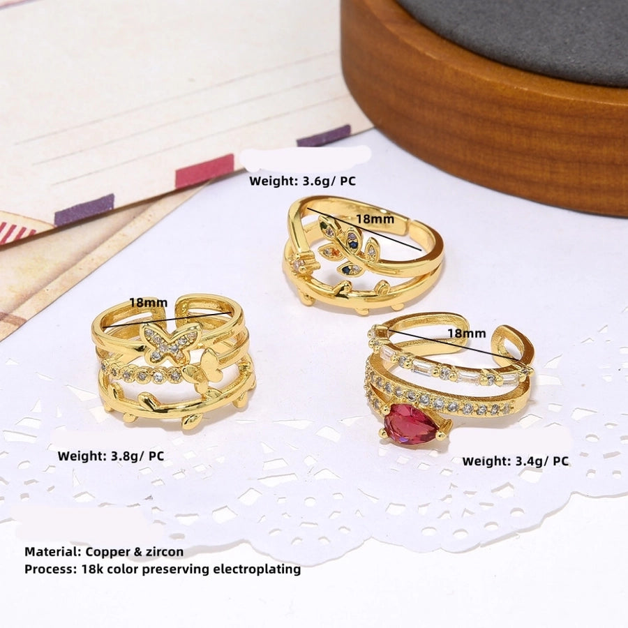 Copper Plating 18K Color Retaining Glossy Zircon Butterfly Rattan Man Snake-Shaped Open Ring