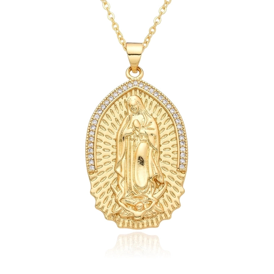Copper Inlay Human Virgin Mary Zircon Pendant Necklace