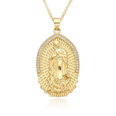 Copper Inlay Human Virgin Mary Zircon Pendant Necklace