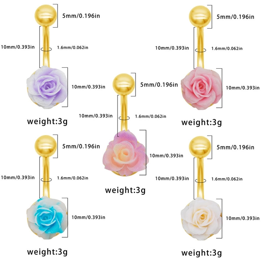 1 Piece Belly Rings Punk Simple Style Artistic Maple Leaf Rose 316 Stainless Steel  Alloy Epoxy Acrylic Rhinestones 18K Gold Plated