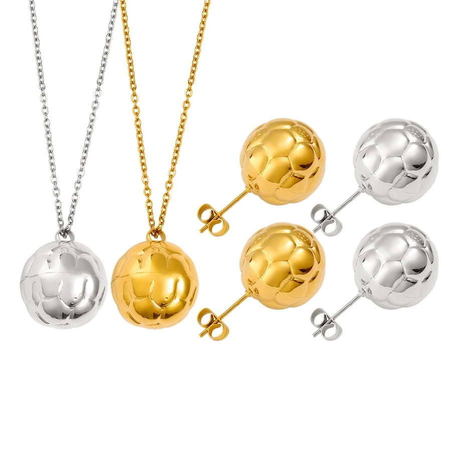 Autumn and Winter  New Arrival Texture Ball Earrings Pendant Necklace Suit Stainless Steel Personality Fashion Short Necklace Stud Earrings