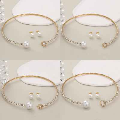 Jewelry Glam Luxurious Shiny Circle Square Heart Shape 304 Stainless Steel Imitation Pearl Rhinestone Jewelry Set