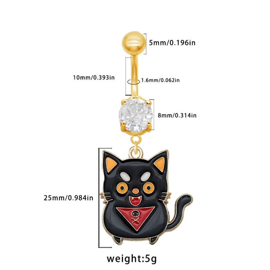 1 Piece Belly Rings Rock Punk Pumpkin Bat Skull 316 Stainless Steel  Alloy Epoxy Inlay Rhinestones Zircon Gold Plated