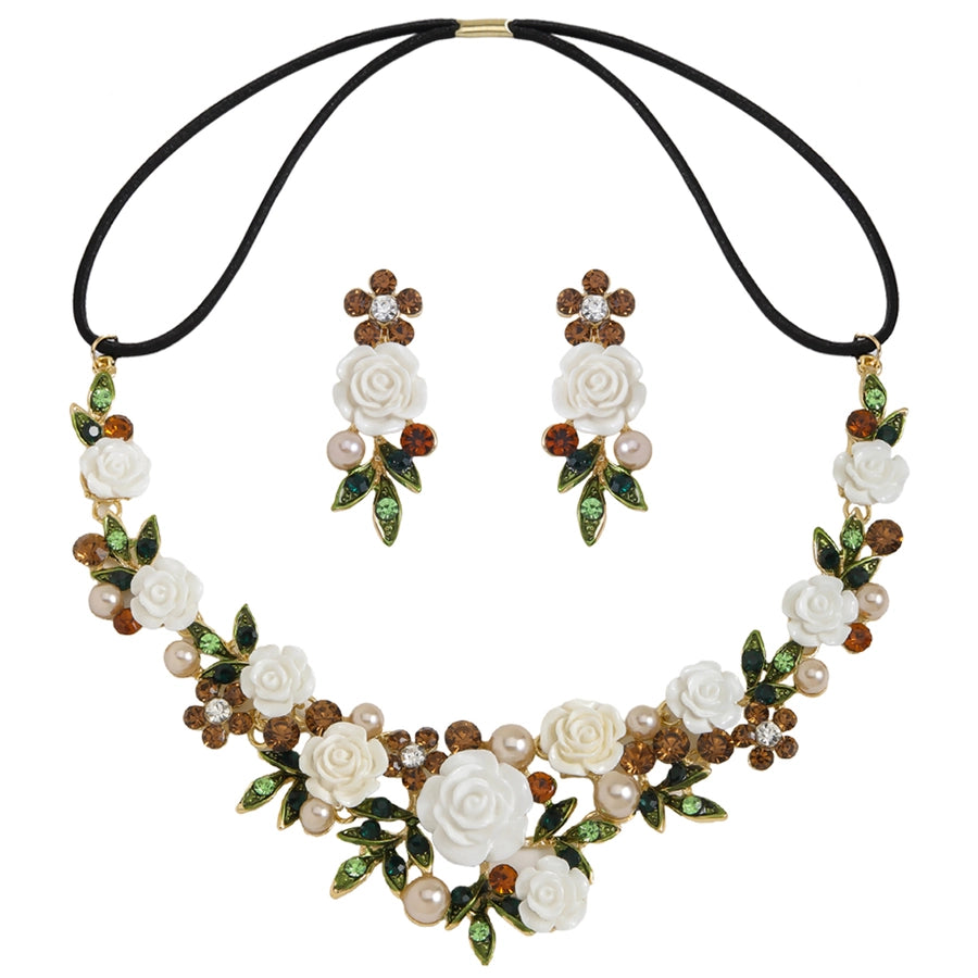 Women's Vacation Beach Sweet Flower Alloy Inlay Rhinestones Pearl Hair Band Earrings