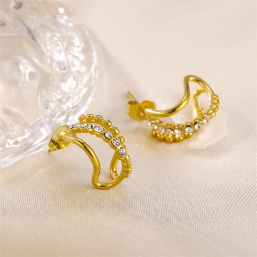 1 Pair Elegant C Shape 304 Stainless Steel 18K Gold Plated Ear Studs