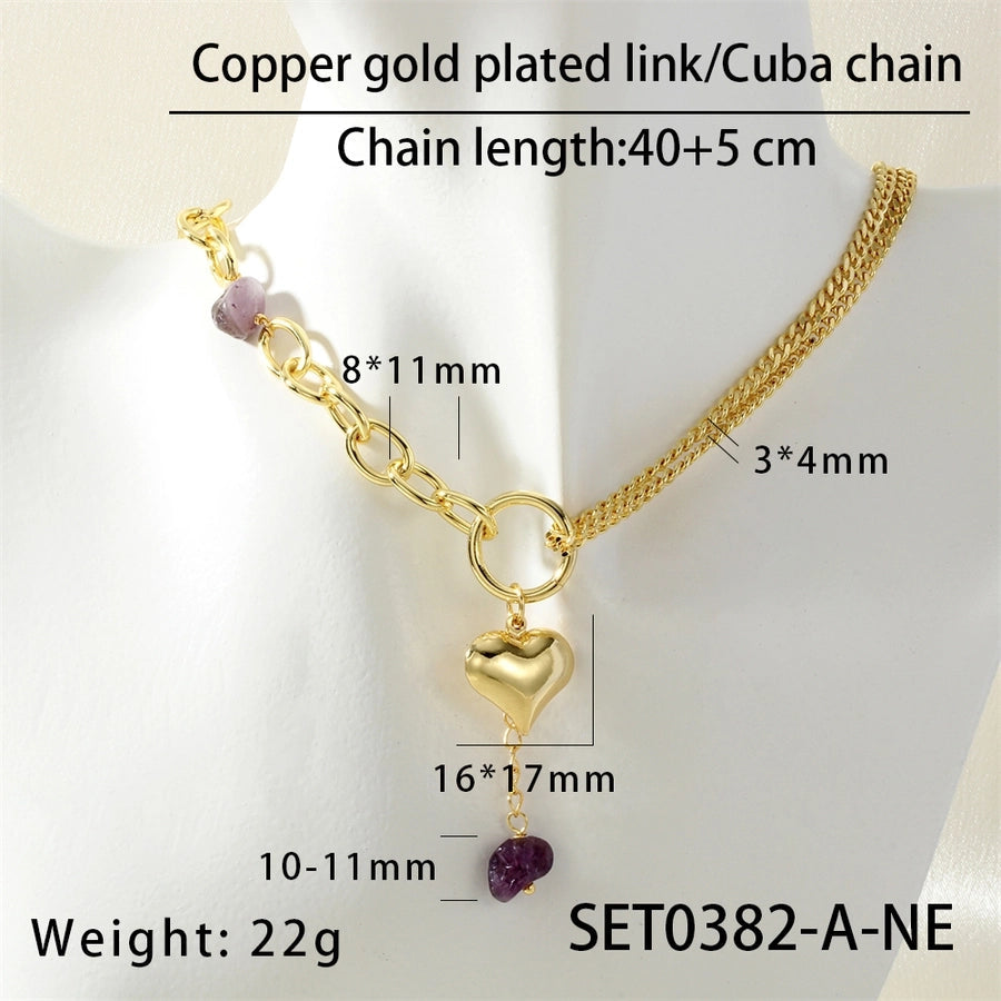 Jewelry Elegant Classic Style Streetwear Heart Shape Copper Bracelets Necklace