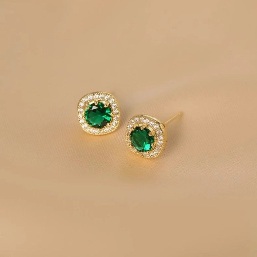 Ju Jingyi  Emerald Ear Stud Women's Advanced Design Sense Ear Clip Earrings  Sterling Silver Ear Accessories Anti-allergic Moisture