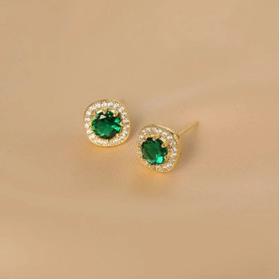 Ju Jingyi  Emerald Ear Stud Women's Advanced Design Sense Ear Clip Earrings  Sterling Silver Ear Accessories Anti-allergic Moisture