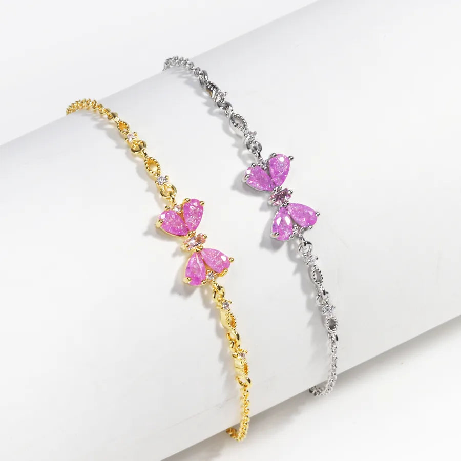 Copper cable chain 18K Gold Plated White Gold Plated Inlay Bow Knot Zircon Bracelets