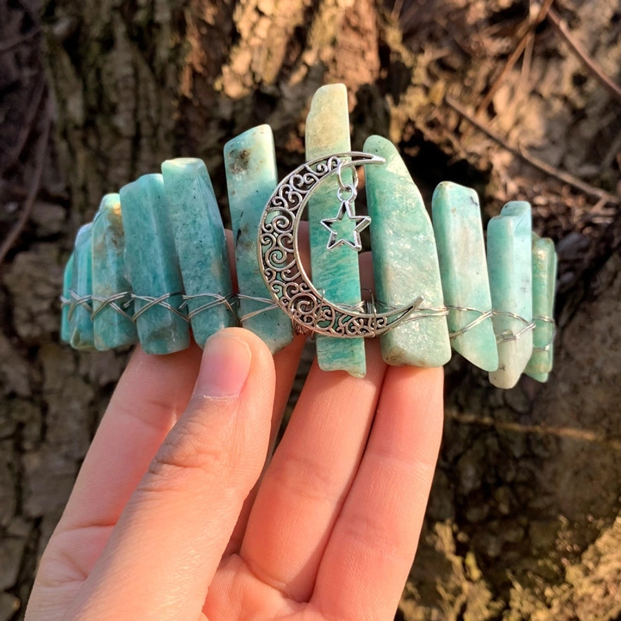 retro star moon crown alloy natural crystal crown