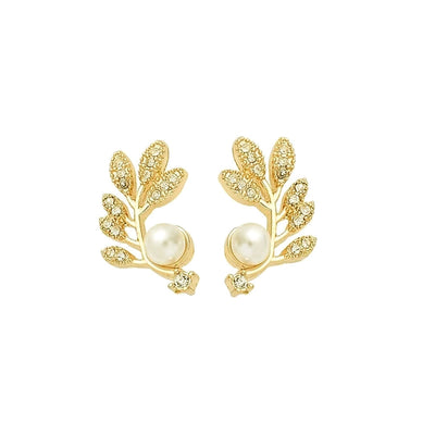 1 Pair Simple Style Leaf Inlay Copper Rhinestones Pearl Ear Studs