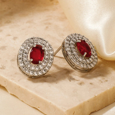 1 Pair Retro Sweet Shiny Oval Inlay Copper Glass Zircon Rhodium Plated Ear Studs