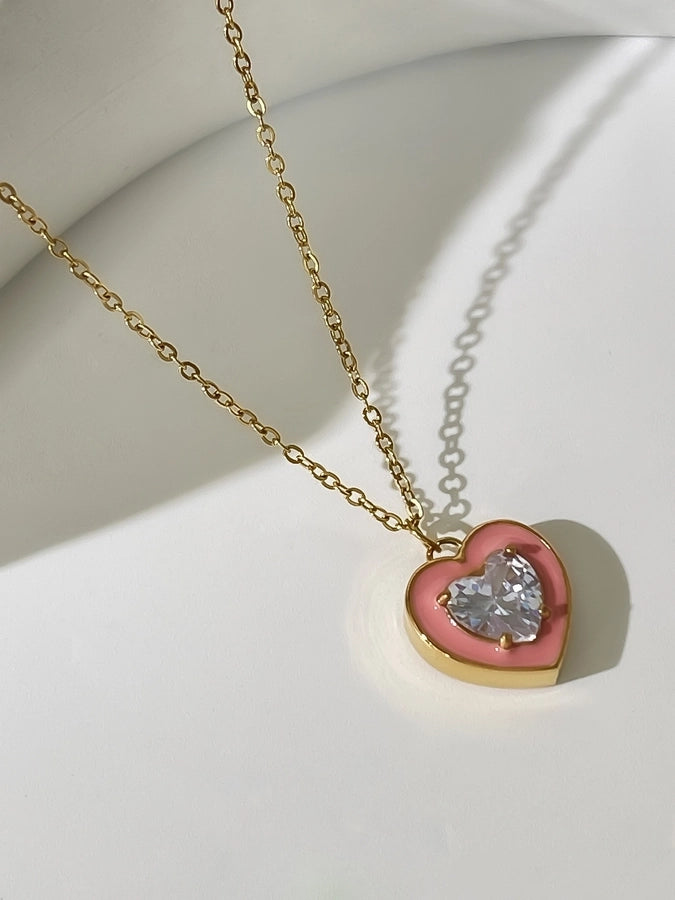 Jewelry Simple Style Heart Shape Flower 304 Stainless Steel Pendant Necklace