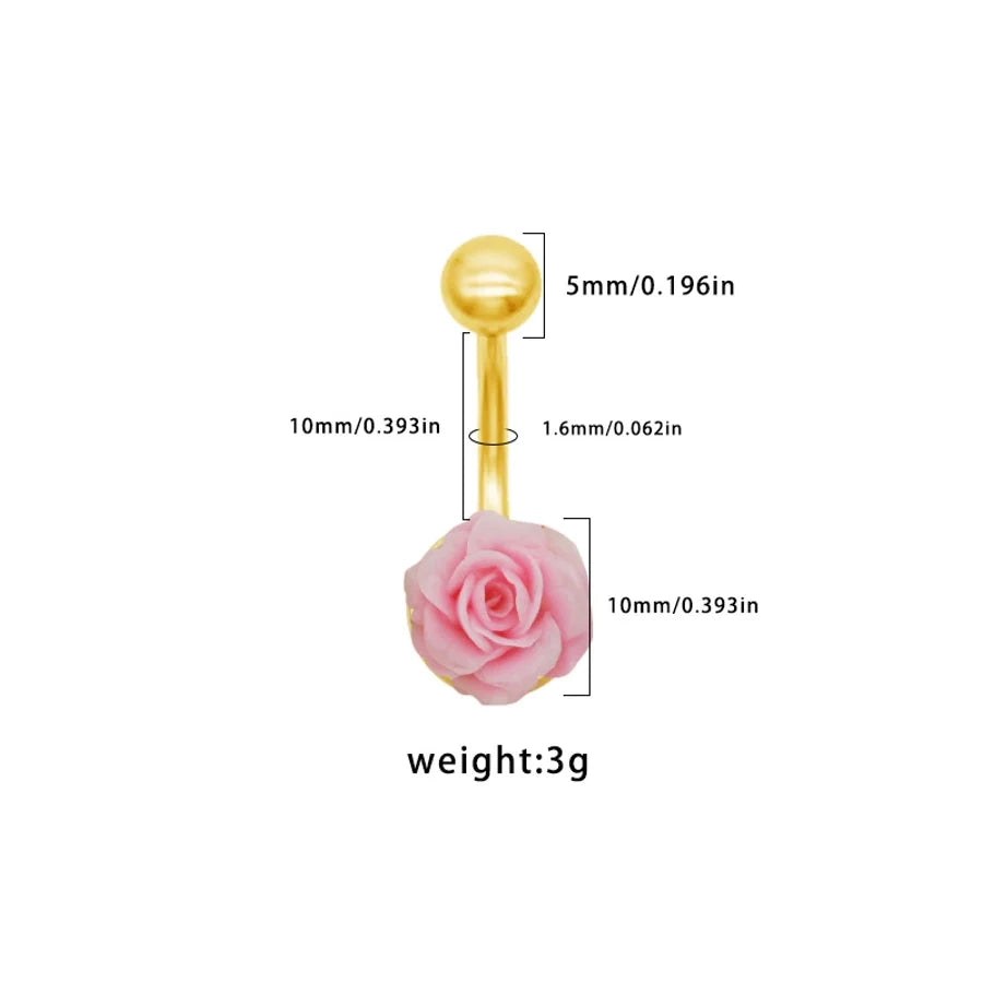 1 Piece Belly Rings Punk Simple Style Artistic Maple Leaf Rose 316 Stainless Steel  Alloy Epoxy Acrylic Rhinestones 18K Gold Plated
