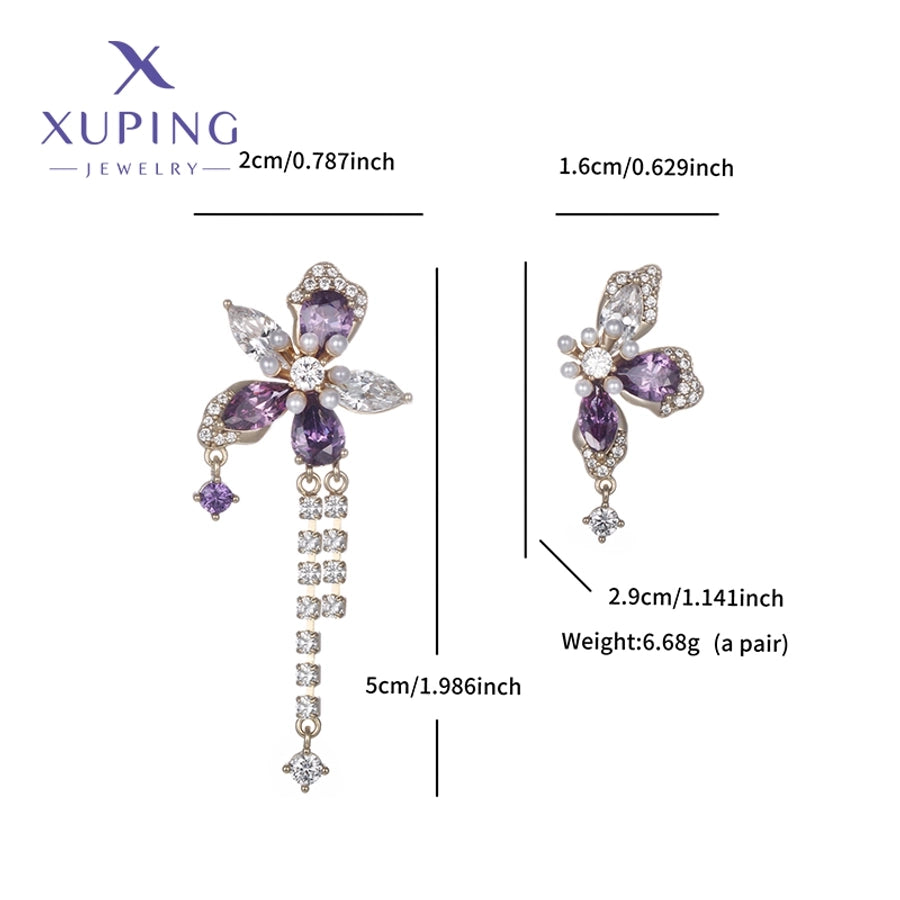 1 Pair Luxurious Sweet Tassel Flower Plating Copper Artificial Gemstones 18K Gold Plated Drop Earrings