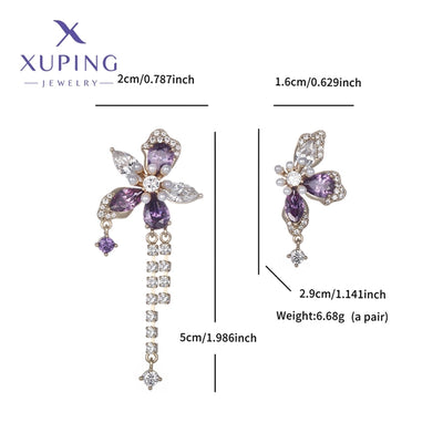 1 Pair Luxurious Sweet Tassel Flower Plating Copper Artificial Gemstones 18K Gold Plated Drop Earrings