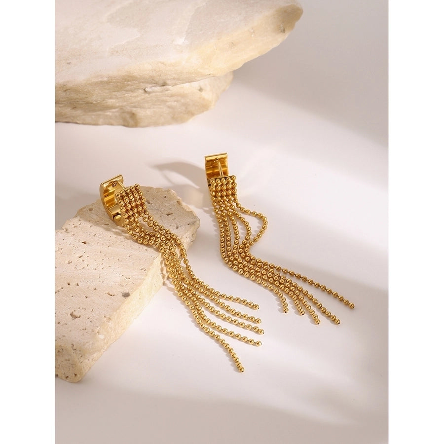 18K Gold Stainless Steel Bead Chain Tassel Earrings Earrings with Left and Right Sides