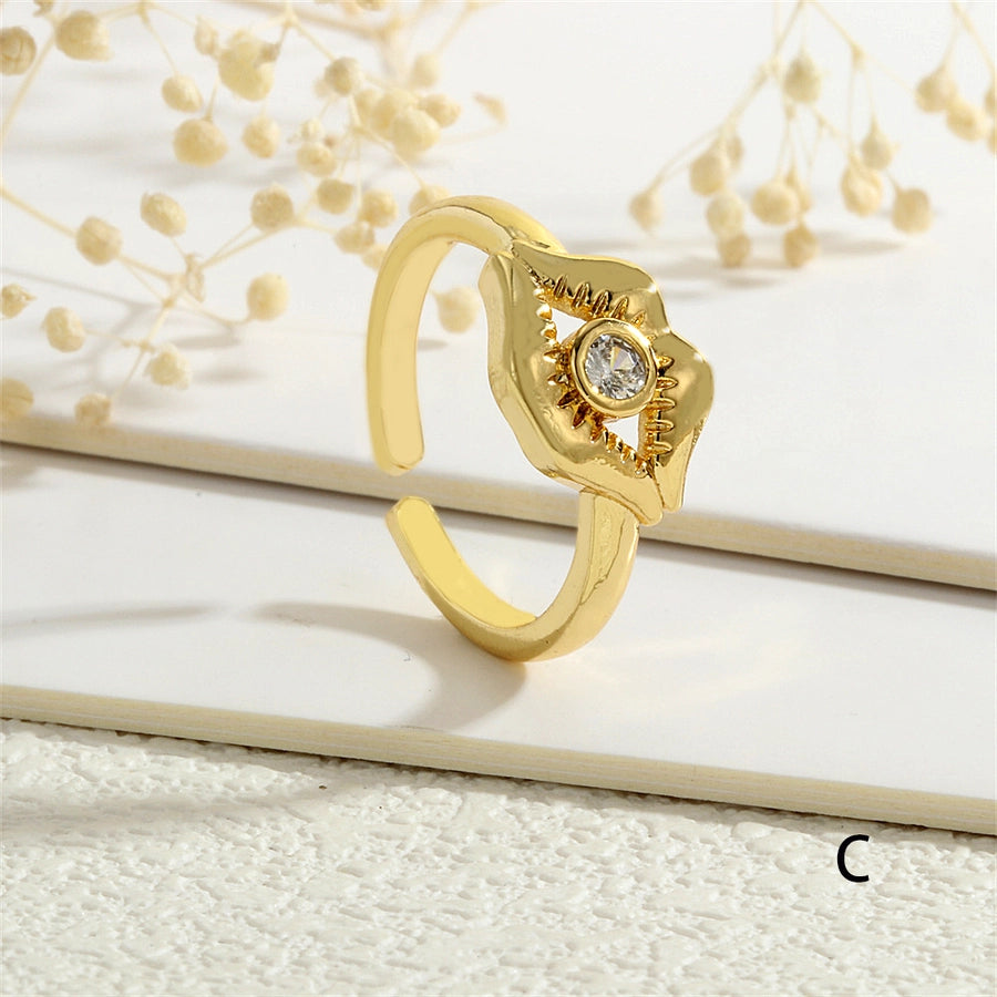 Copper Inlay Lips Devil's Eye Zircon Open Rings