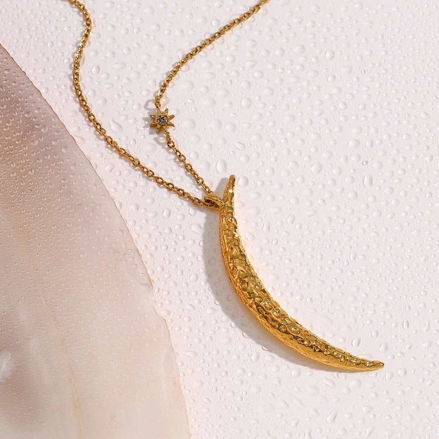 Jewelry Retro Star Moon 304 Stainless Steel Rhinestones 18K Gold Plated Plating Inlay Pendant Necklace
