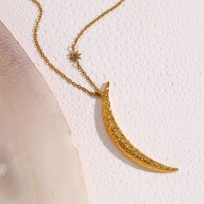 Jewelry Retro Star Moon 304 Stainless Steel Rhinestones 18K Gold Plated Plating Inlay Pendant Necklace