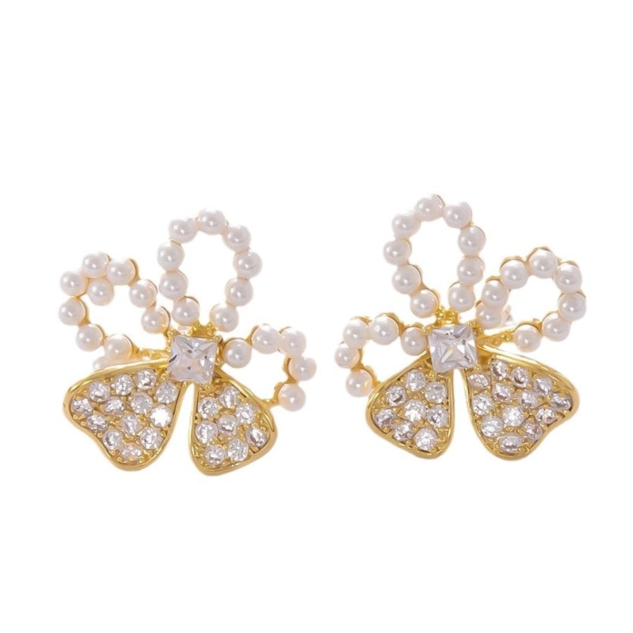 1 Pair Elegant Streetwear Bow Knot Plating Copper Zircon Drop Earrings Ear Studs