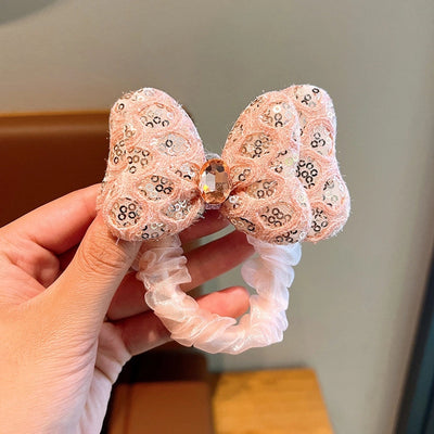 sweet bow knot cloth inlay rhinestones hair tie