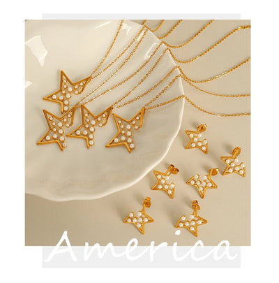 Jewelry IG Style Elegant French Style Star 304 Stainless Steel Artificial Pearls 18K Gold Plated Polishing Plating Inlay Jewelry Set