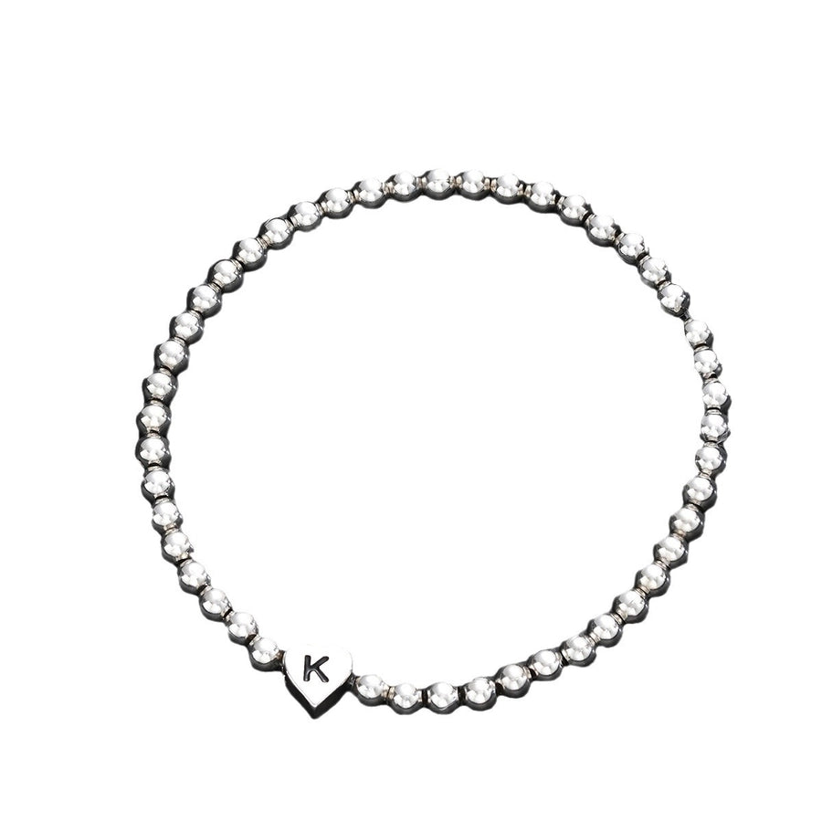 Europe and America Cross Border Hot Sale Creative 26 Letters round Beads Heart-Shaped Copper Bracelet Fashion Ins Simple Beaded Elastic Bracelet