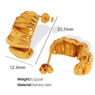 1 Pair IG Style Basic Classic Style Croissant Polishing Plating Pleated 304 Stainless Steel 18K Gold Plated Ear Studs