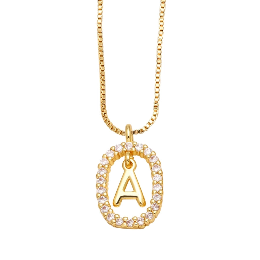 Jewelry Modern Style Simple Style letter 201 Stainless Steel Copper Zircon 18K Gold Plated Inlay Pendant Necklace