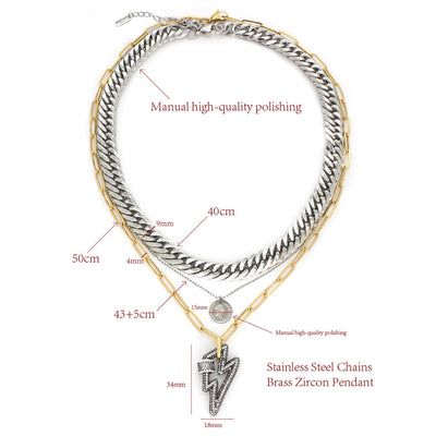 Jewelry Retro Lightning Titanium Steel Three Layer Necklace
