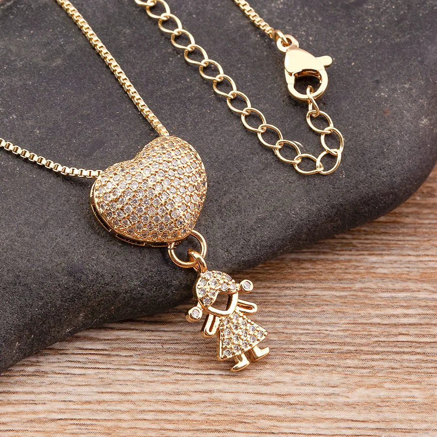 Wholesale Exaggerated Novelty Modern Style Human Copper Plating Inlay 18K Gold Plated Zircon Pendant Necklace