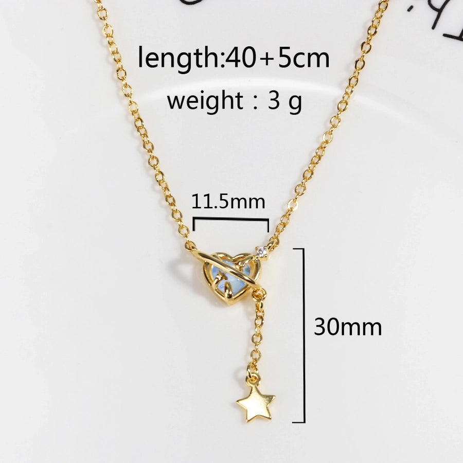 Metal Copper cable chain 18K Gold Plated White Gold Plated Inlay Heart Shape Artificial Gemstones Pendant Necklace