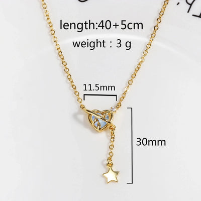 Metal Copper cable chain 18K Gold Plated White Gold Plated Inlay Heart Shape Artificial Gemstones Pendant Necklace