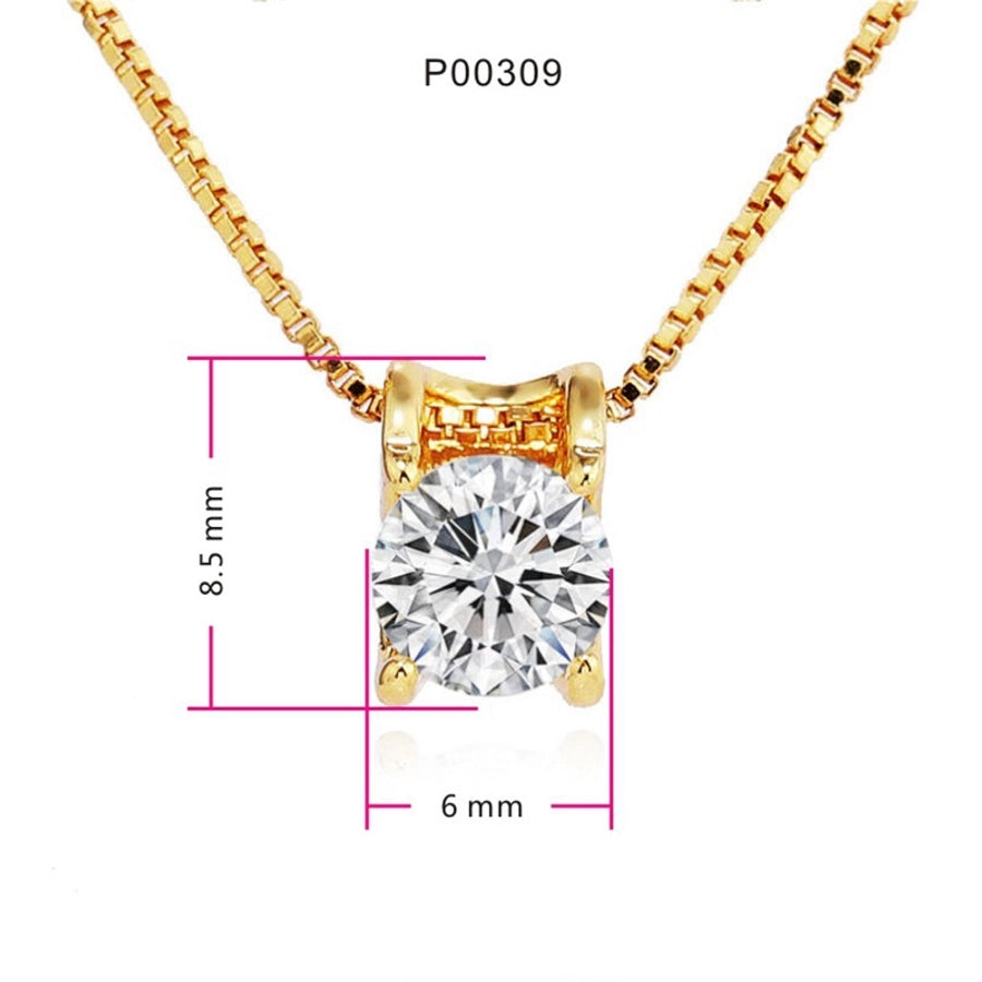 Copper box chain Inlay Round Zircon Pendant Necklace