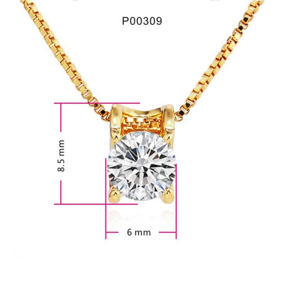 Copper box chain Inlay Round Zircon Pendant Necklace