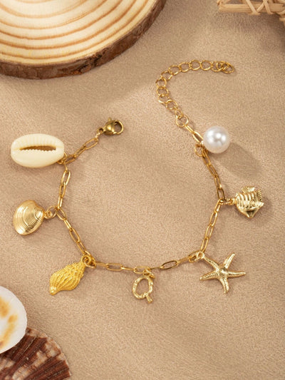 Marine Style Letter Starfish Conch 304 Stainless Steel Bracelets In Bulk