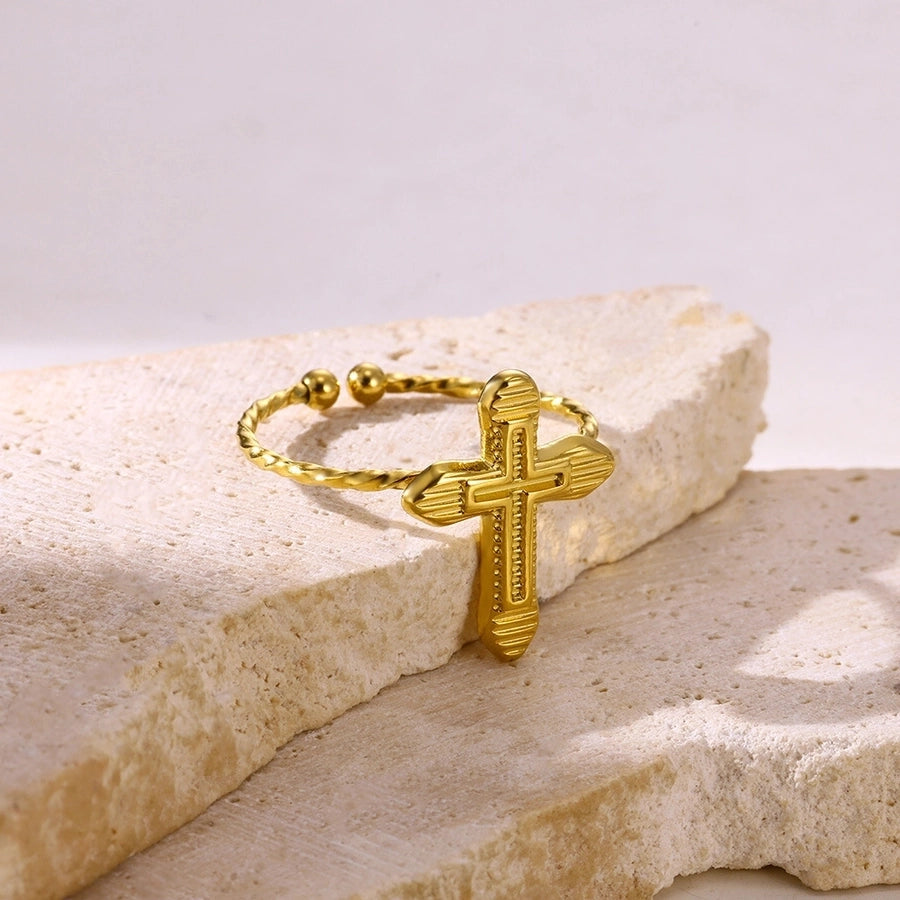 Jewelry Casual Vintage Style Streetwear Cross 304 Stainless Steel 18K Gold Plated Open Rings