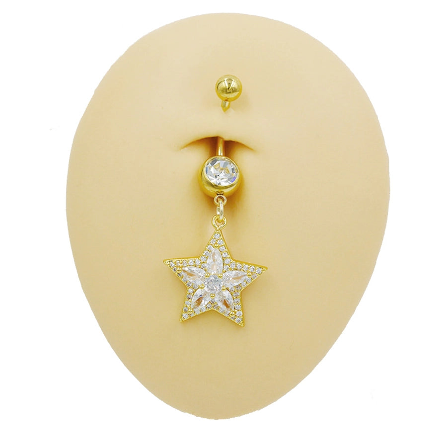 1 Piece Belly Rings Cute Sweet Star Heart Shape 316 Stainless Steel  Alloy Copper Inlay Rhinestones Zircon Gold Plated