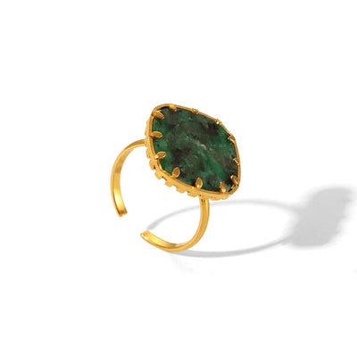 Jewelry Vintage Style French Style Square 201 Stainless Steel Turquoise 18K Gold Plated Polishing Plating Inlay Rings Earrings Jewelry Set