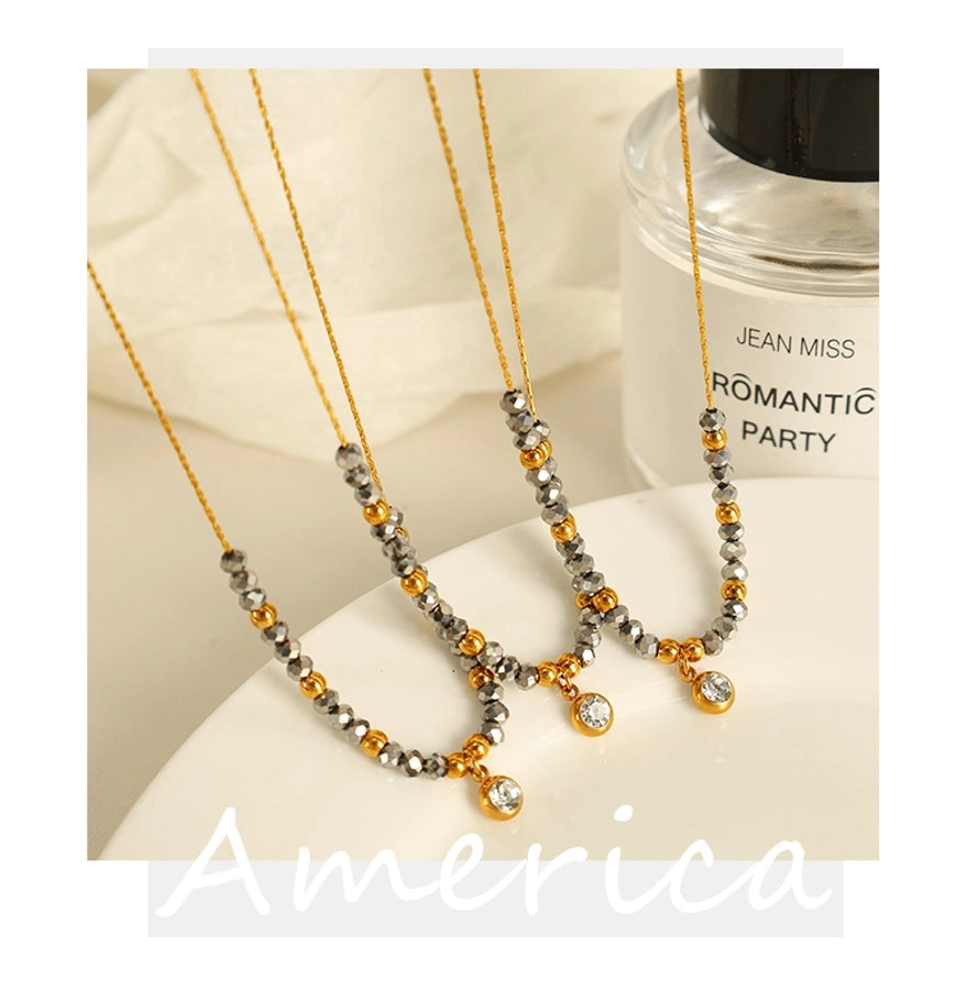 Jewelry IG Style Vintage Style French Style Round 304 Stainless Steel 18K Gold Plated Beaded Polishing Pendant Necklace