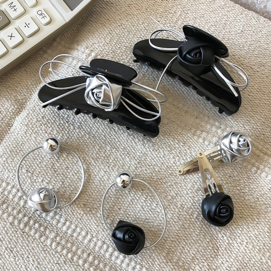 Women's Sweet Flower Pu Leather Hair Clip Hair Tie