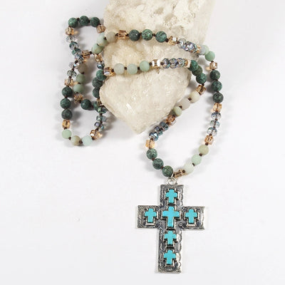 Vintage Style Vacation Cross Beaded Chain Pendant Necklace In Bulk