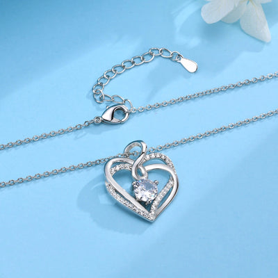 Copper Inlay Heart Shape Zircon Pendant Necklace